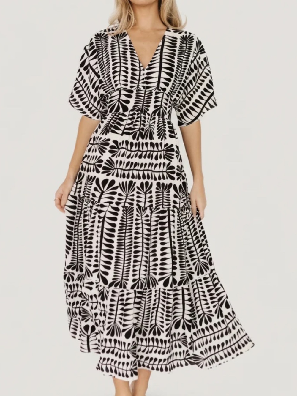 Baltic Born Austin Kimono Dress Black & White Design Midi Fully lined 100% XL